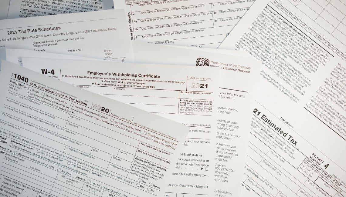 tax forms scattered on table