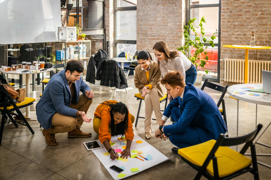 Diverse group of people working together 