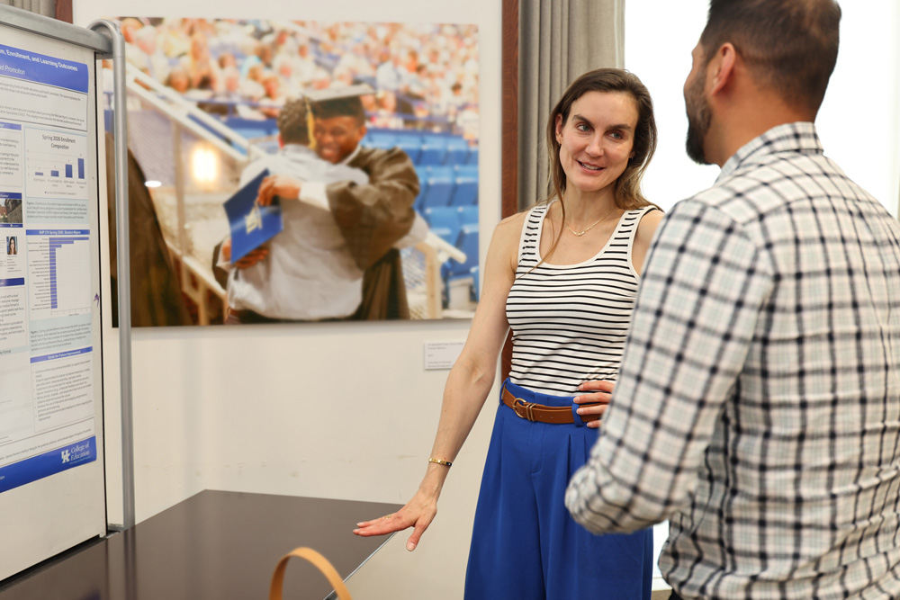 Photo of Dr. Shelly Krajny sharing her experience re-designing KHP 270 during the Course Quality Design Program Showcase.