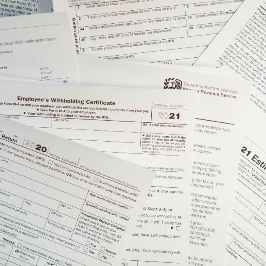 tax forms scattered on table