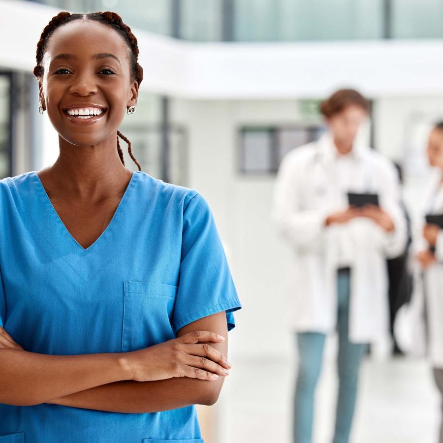 Nurse, healthcare and medicine with a woman working in healthcare for health, wellness or insurance